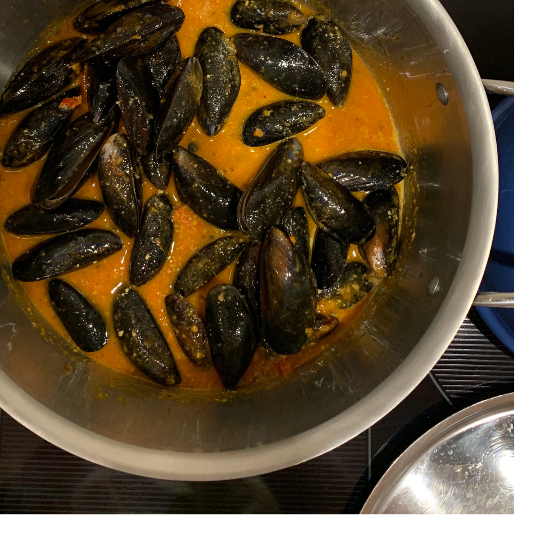 Mussels with Sundried Tomato + Olive Pesto