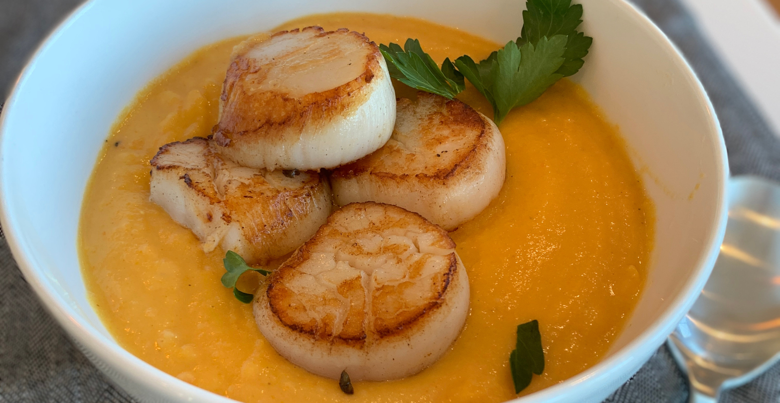 Scallops with Roasted Carrot Soup