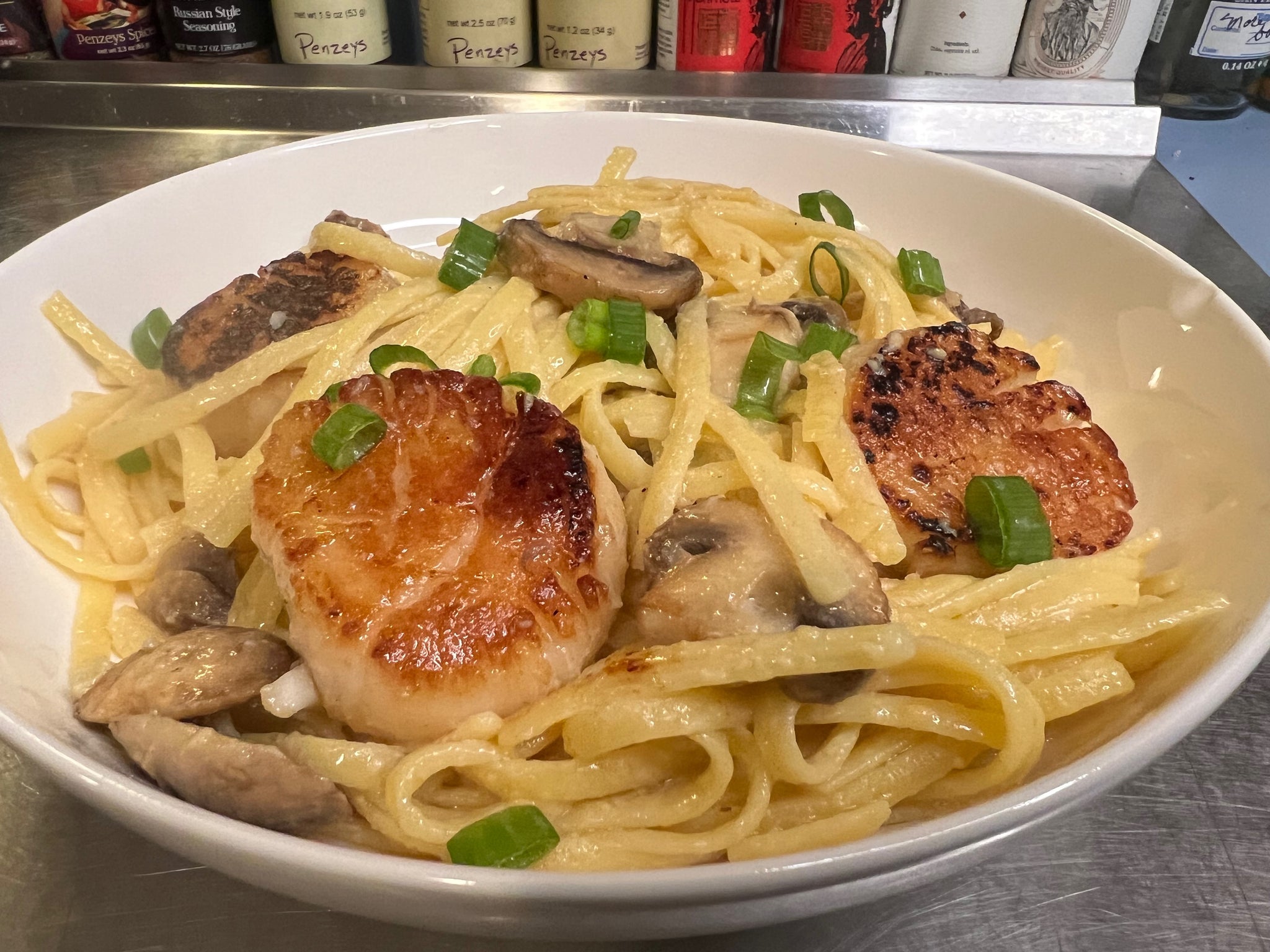 Miso buttered noodles with dayboat scallops